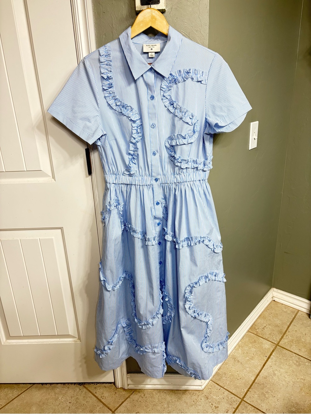 kate spade Light Blue Ruffle-Trim Button Shirt Dress